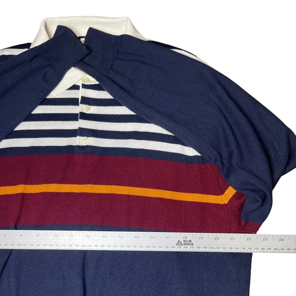 J. Crew Polo Sweater Mens XL Navy Blue Striped Long Sleeve Cotton Knit